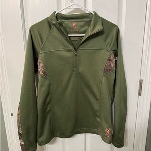 Browning Olive Green quarter zip with Pink Logo